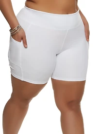 Womens Plus Size Side Pocket Bike Shorts, White, Size 2X