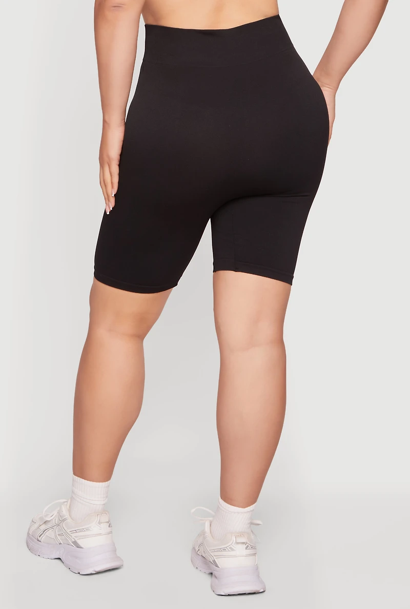 Plus High Waisted Seamless Laser Cut Bike Shorts