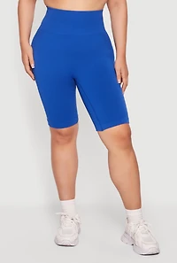 Plus High Waisted Seamless Compression Rib Bike Shorts