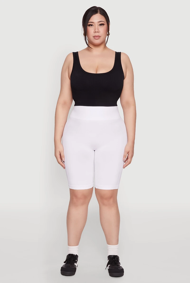 Womens Plus Size High Waist Cycling Shorts, White, Size 3X-4X