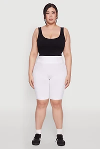 Womens Plus Size High Waist Cycling Shorts, White, Size 3X-4X