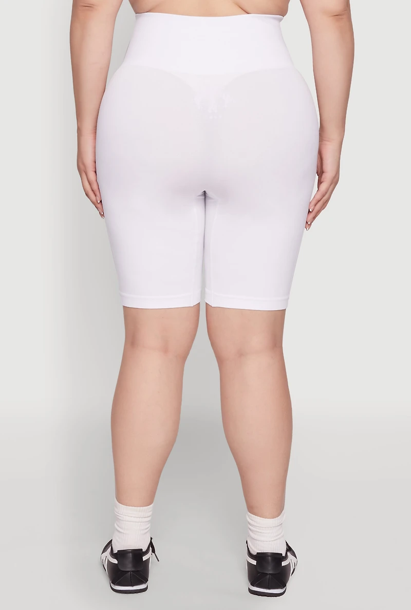 Womens Plus Size High Waist Cycling Shorts, White, Size 3X-4X