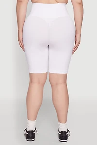 Womens Plus Size High Waist Cycling Shorts, White, Size 3X-4X