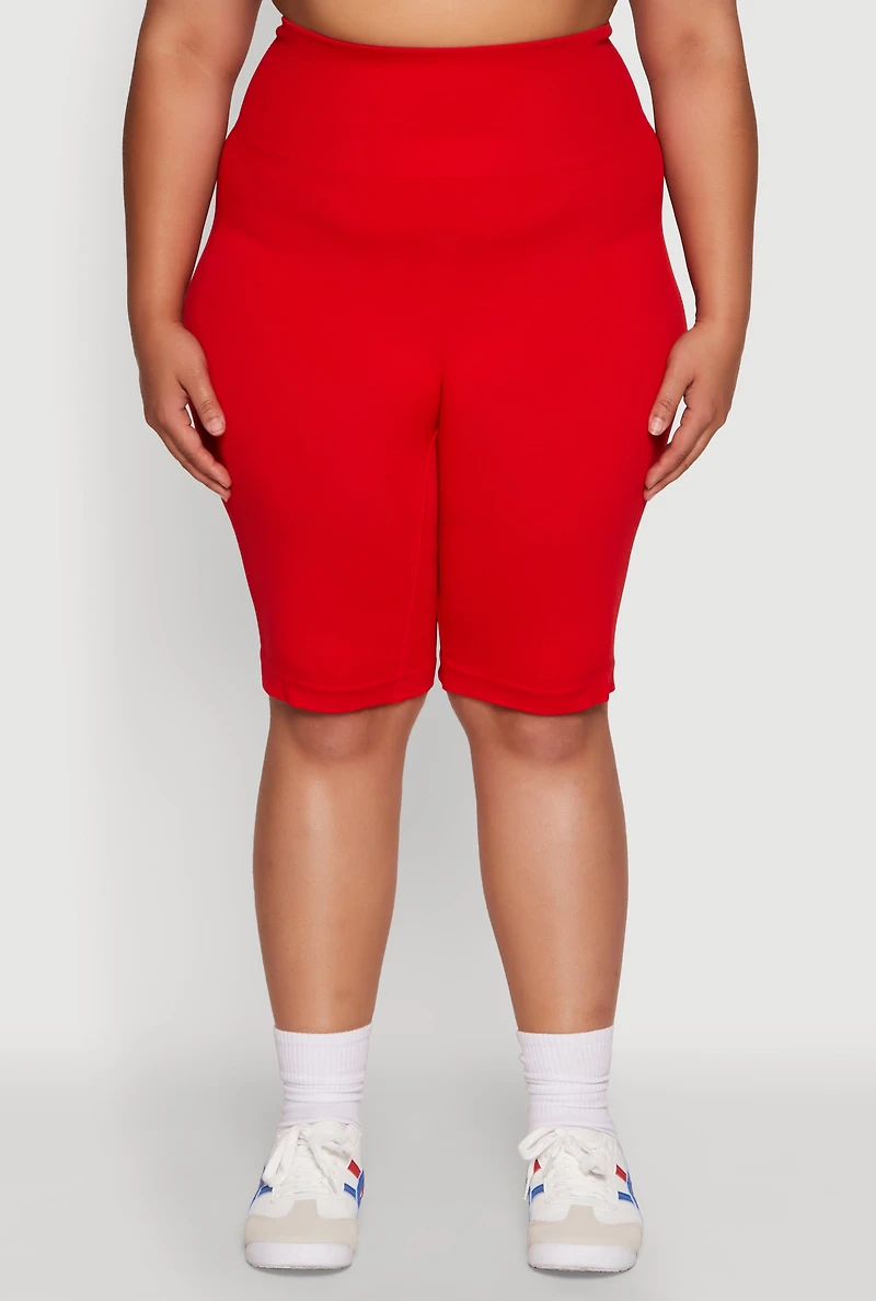 Womens Plus Size High Waist Cycling Shorts, Red, Size 3X-4X