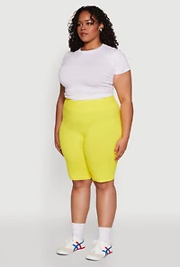 Womens Plus Size High Waist Cycling Shorts, Yellow, Size 1X-2X