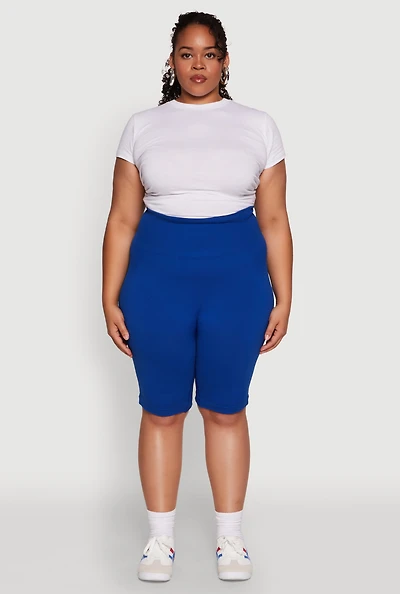 Womens Plus High Waist Cycling Shorts, Blue,