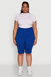 Womens Plus High Waist Cycling Shorts, Blue,