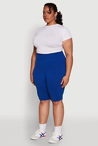 Womens Plus High Waist Cycling Shorts, Blue,