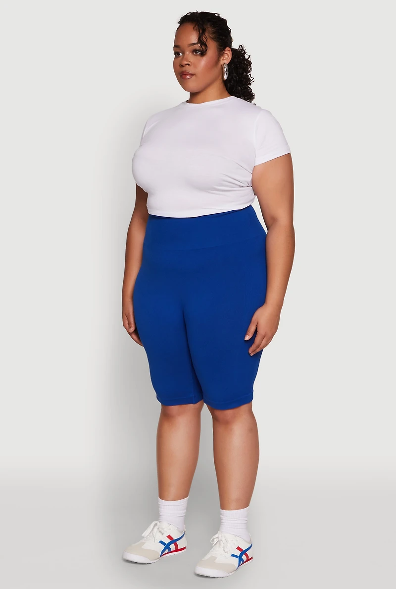 Womens Plus High Waist Cycling Shorts, 1X-2X