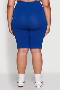 Womens Plus High Waist Cycling Shorts, Blue,