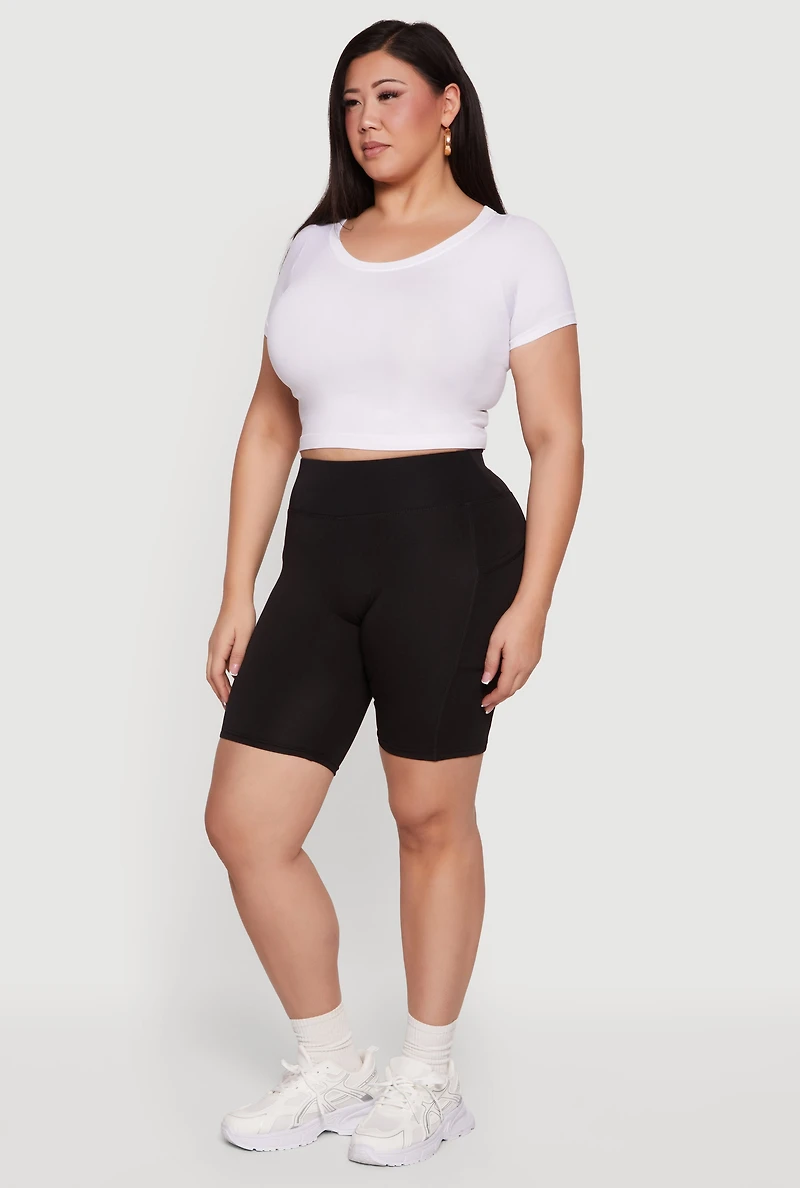 Plus High Waisted Bike Shorts with Pockets