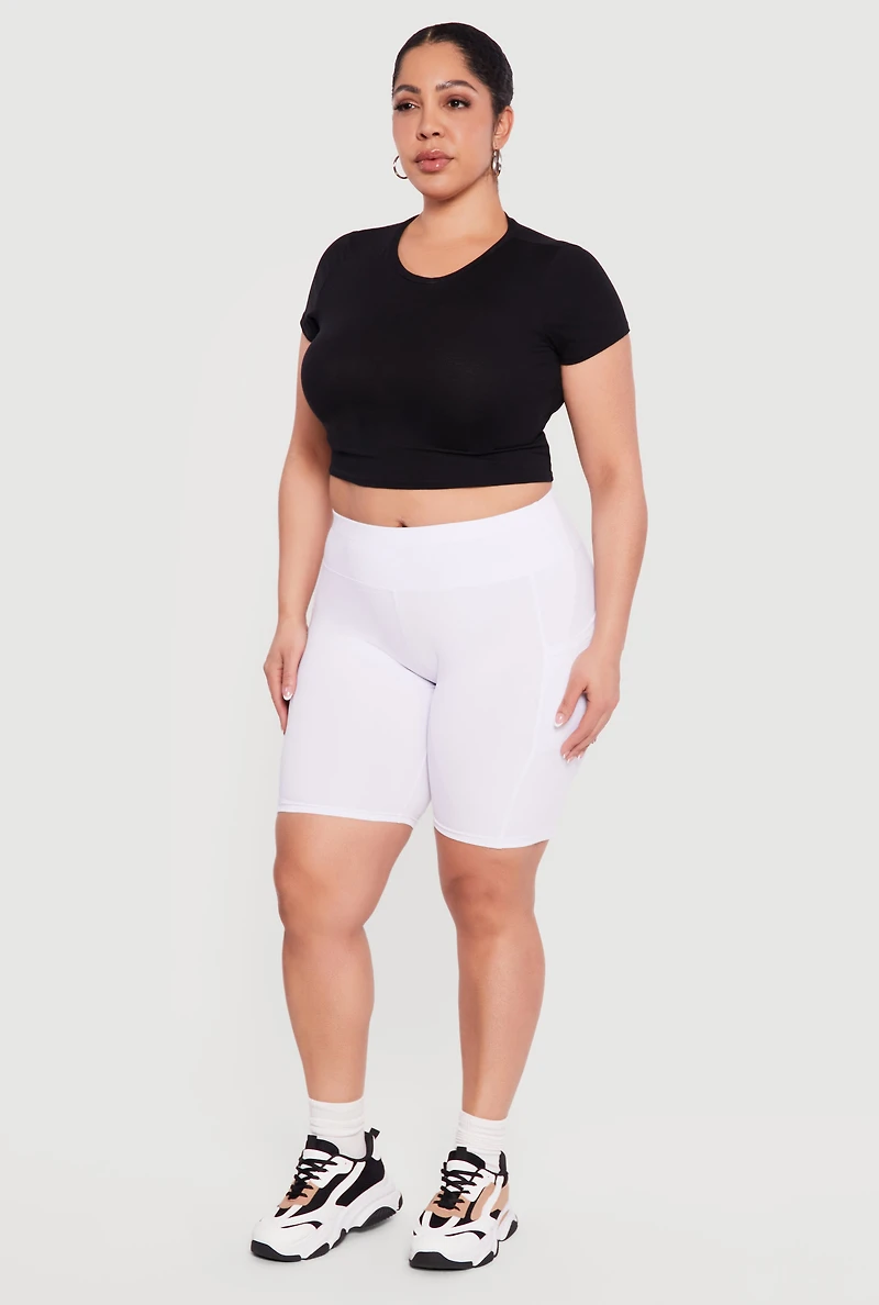Plus High Waisted Biker Shorts with Pockets