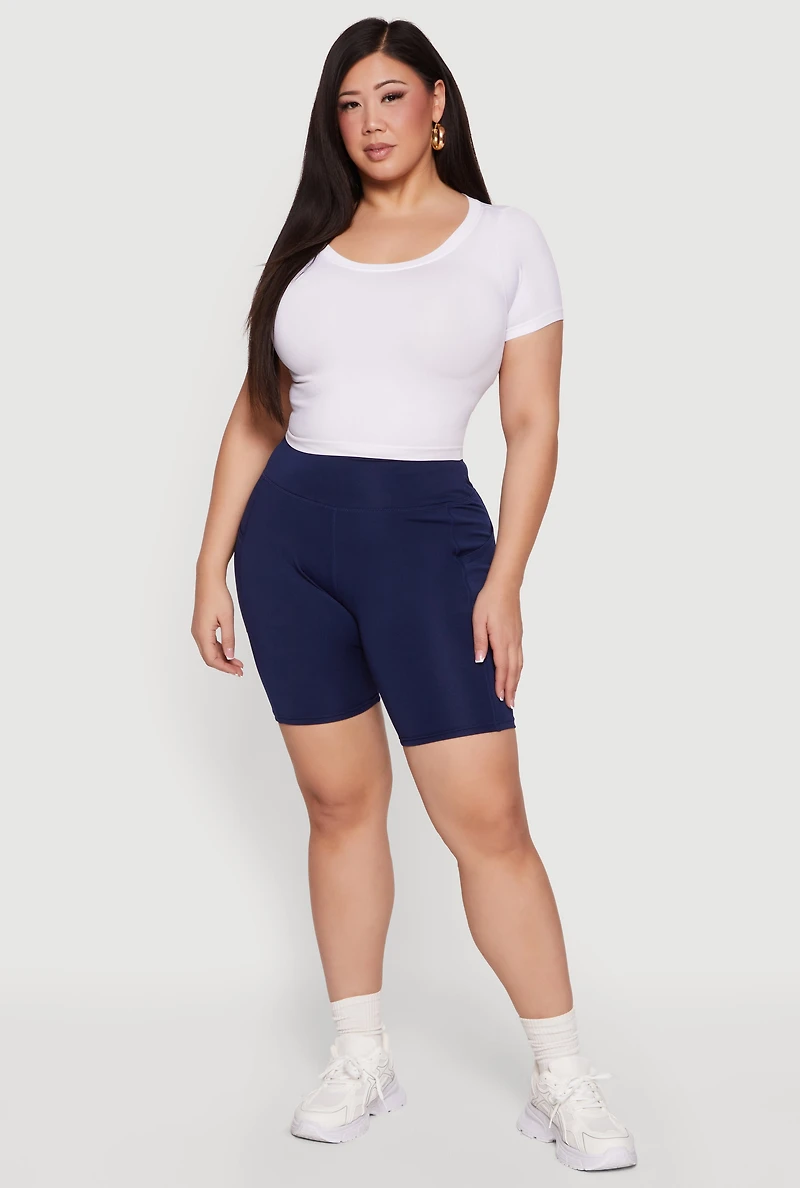 Plus High Waisted Biker Shorts with Pockets