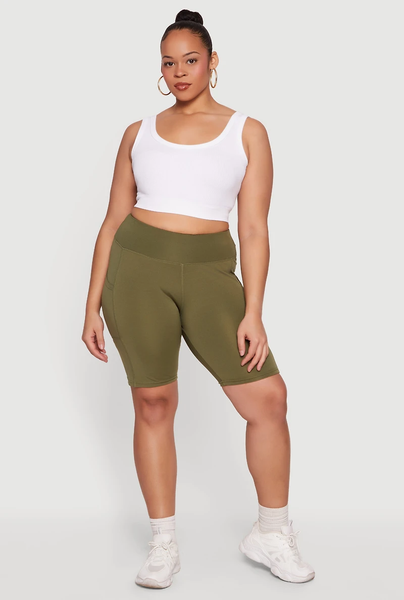 Plus Side Pocket High Waisted Biker Shorts