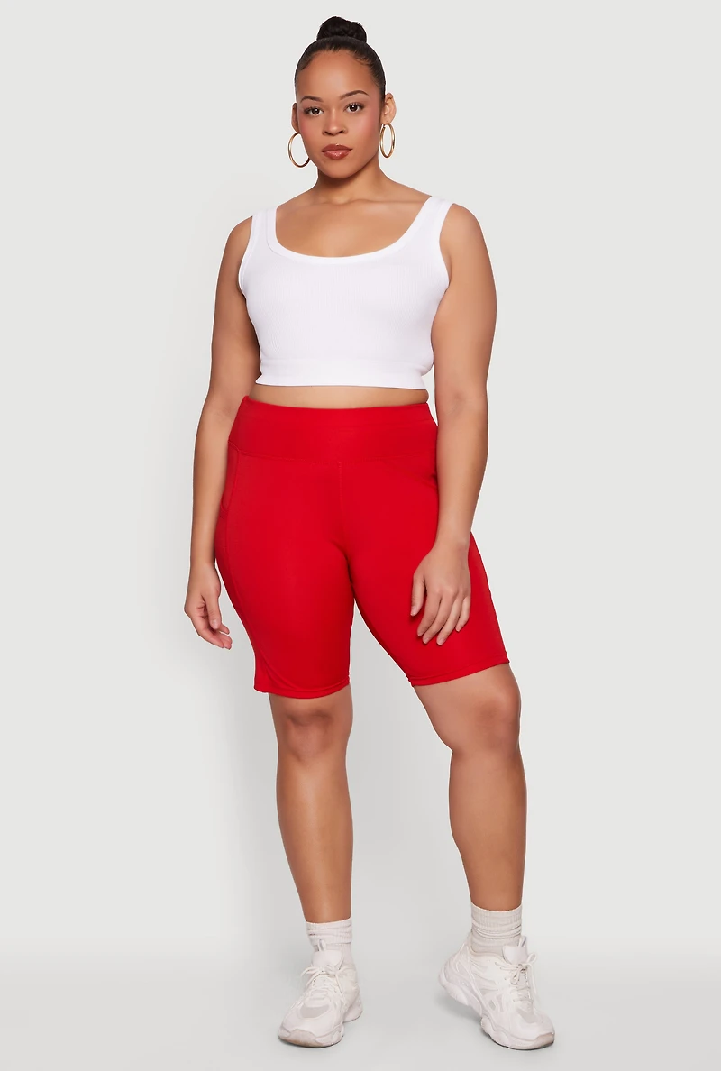 Plus Side Pocket High Waisted Biker Shorts