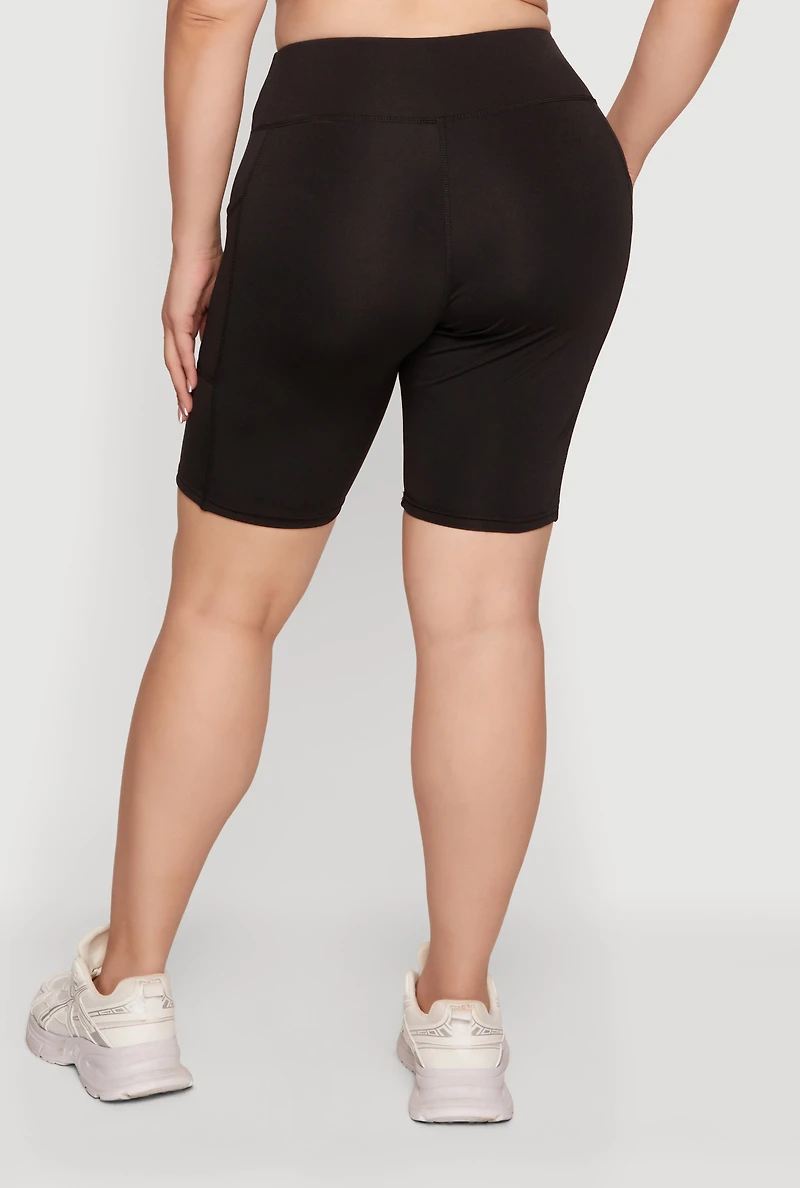Plus Solid High Waisted Bike Shorts with Pockets