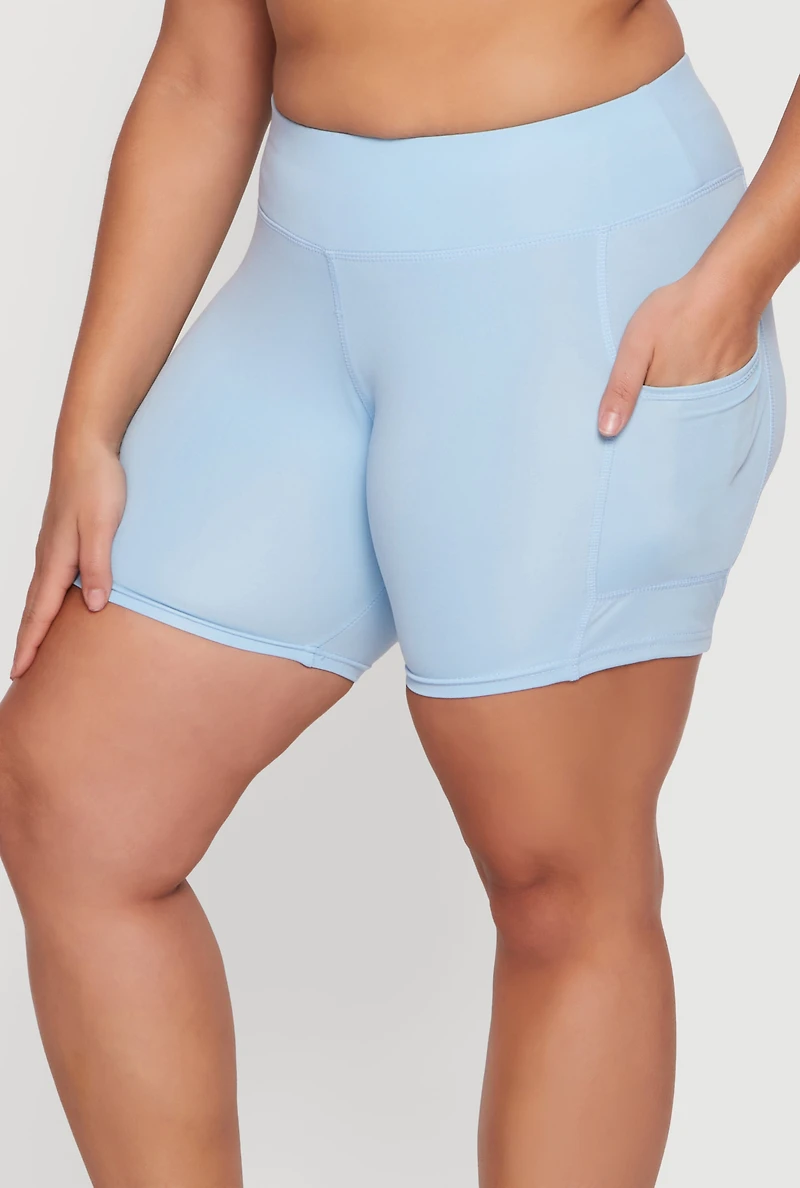 Plus High Waisted Cell Phone Pocket Biker Shorts