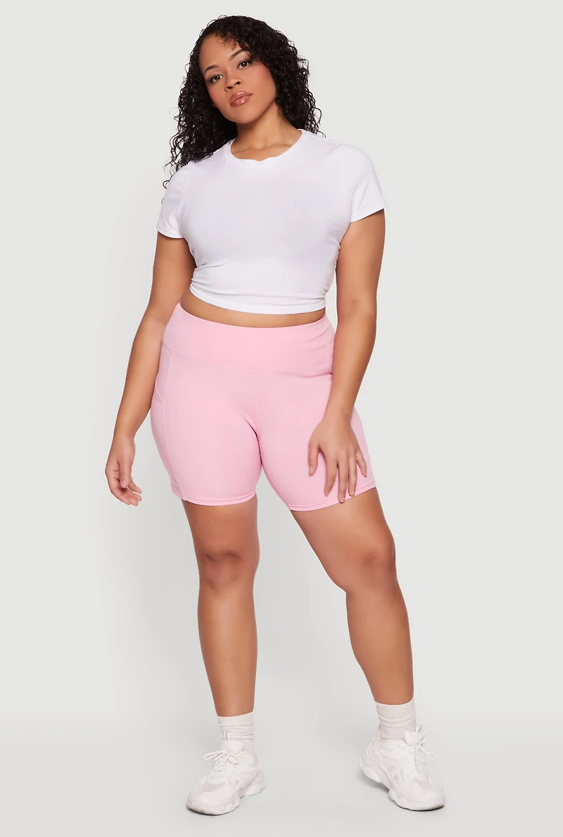 Plus High Waisted Cell Phone Pocket Biker Shorts