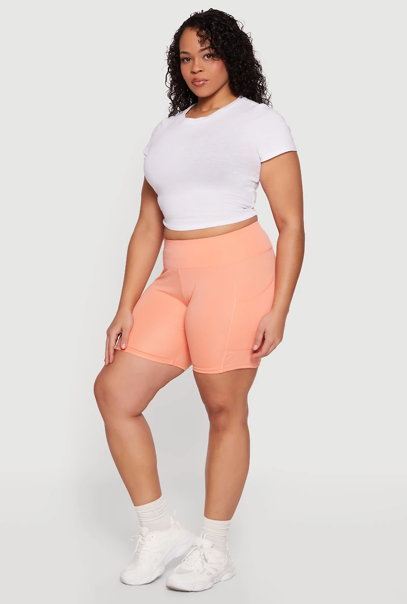 Plus High Waisted Cell Phone Pocket Biker Shorts