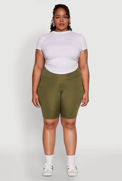 Womens Plus Size High Waist Biker Shorts, Green, Size 3X