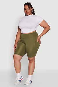 Womens Plus Size High Waist Biker Shorts, Green, Size 3X