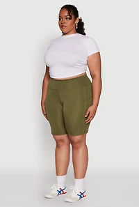 Womens Plus Size High Waist Biker Shorts, Green, Size 3X