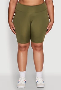 Womens Plus Size High Waist Biker Shorts, Green, Size 3X