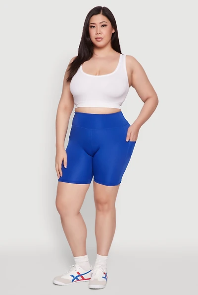 Womens Plus Size High Waist Biker Shorts, Blue, Size 2X