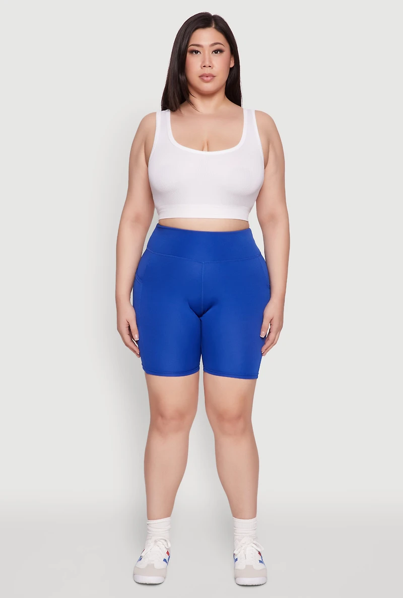 Womens Plus Size High Waist Biker Shorts, Blue, Size 2X