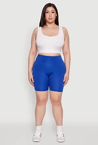 Womens Plus Size High Waist Biker Shorts, Blue, Size 2X