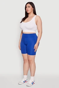 Womens Plus Size High Waist Biker Shorts, Blue, Size 2X