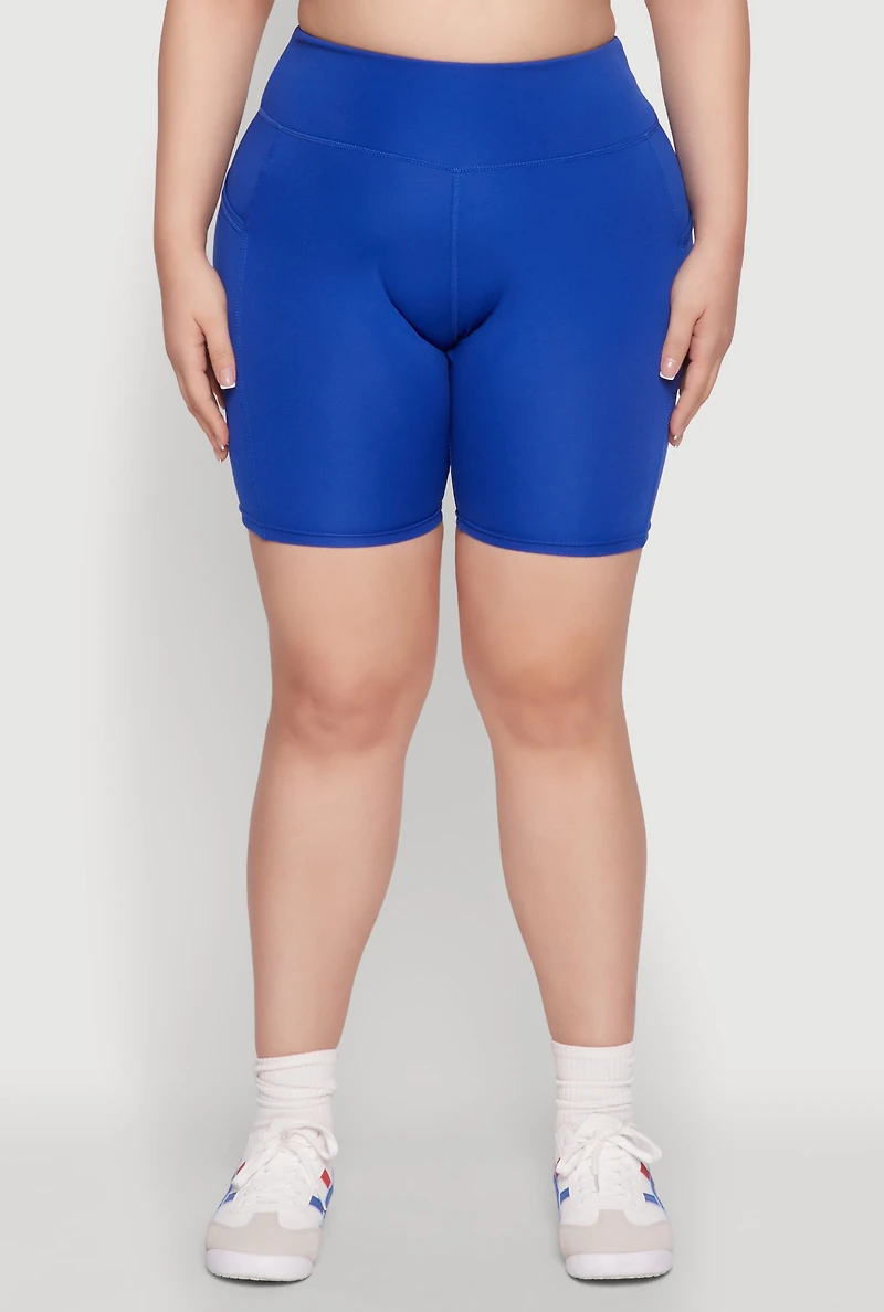 Womens Plus Size High Waist Biker Shorts, Blue, Size 2X