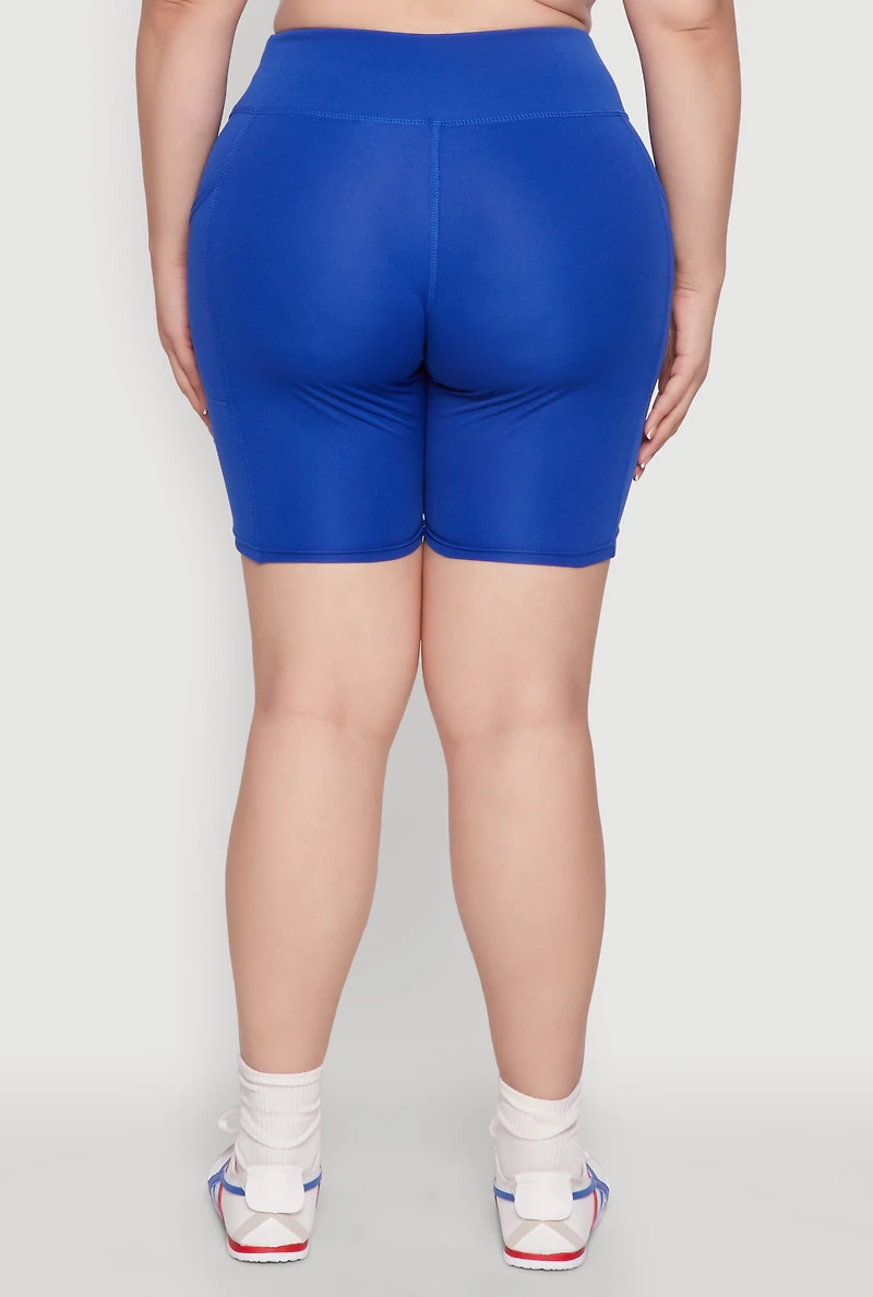 Womens Plus Size High Waist Biker Shorts, Blue, Size 2X