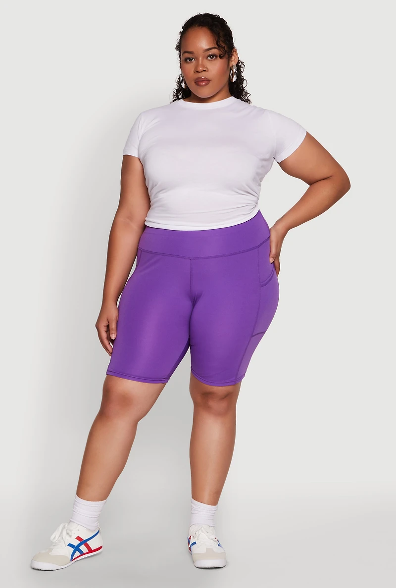 Womens Plus Size Side Pocket Cycling Shorts, Purple, Size 1X