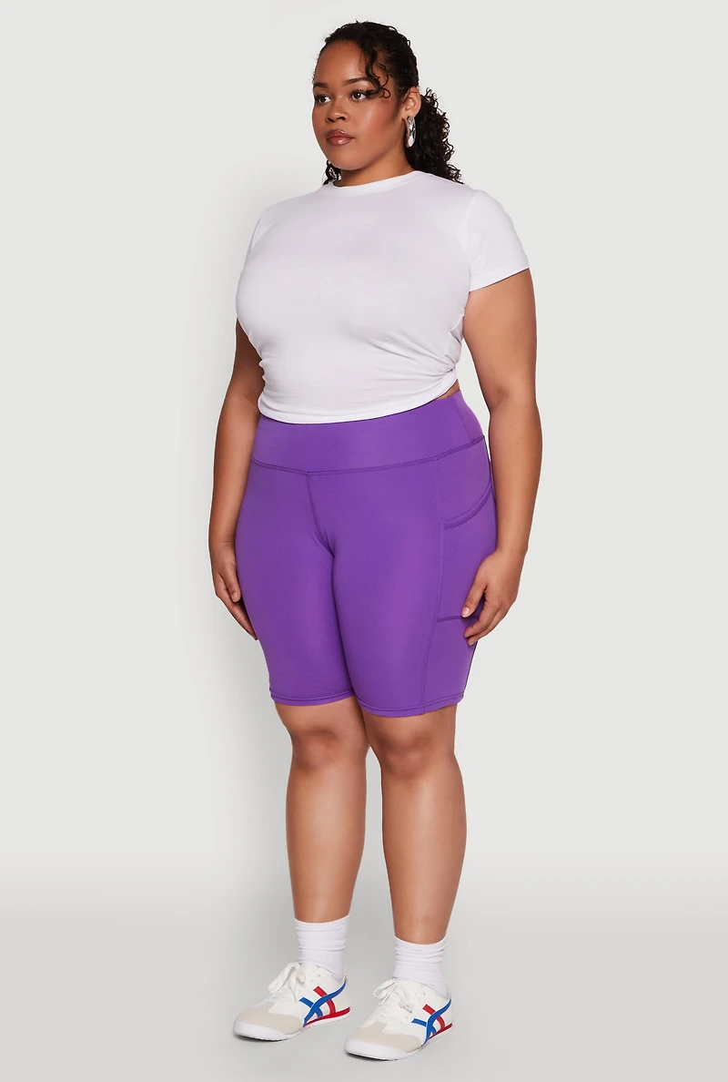 Womens Plus Size Side Pocket Cycling Shorts, Purple, Size 1X