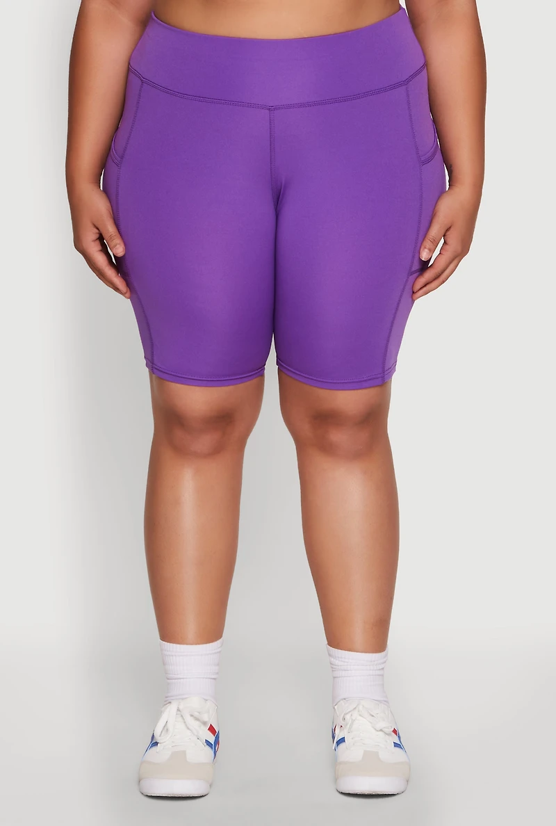 Womens Plus Size Side Pocket Cycling Shorts, Purple, Size 1X