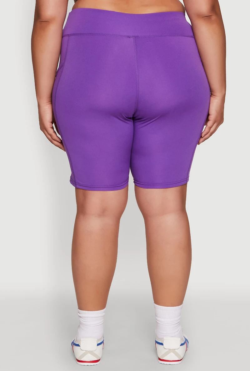 Womens Plus Size Side Pocket Cycling Shorts, Purple, Size 1X