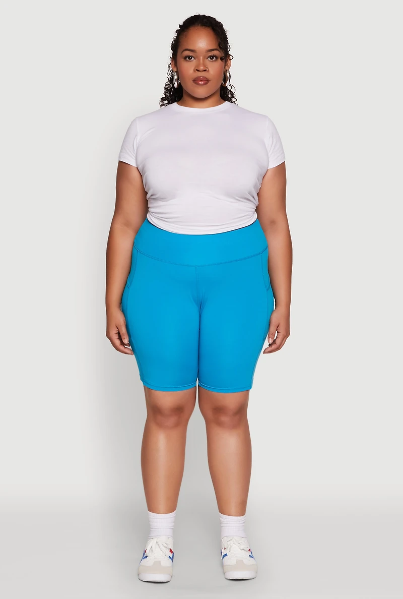 Womens Plus Size Side Pocket Cycling Shorts, Blue, Size 1X