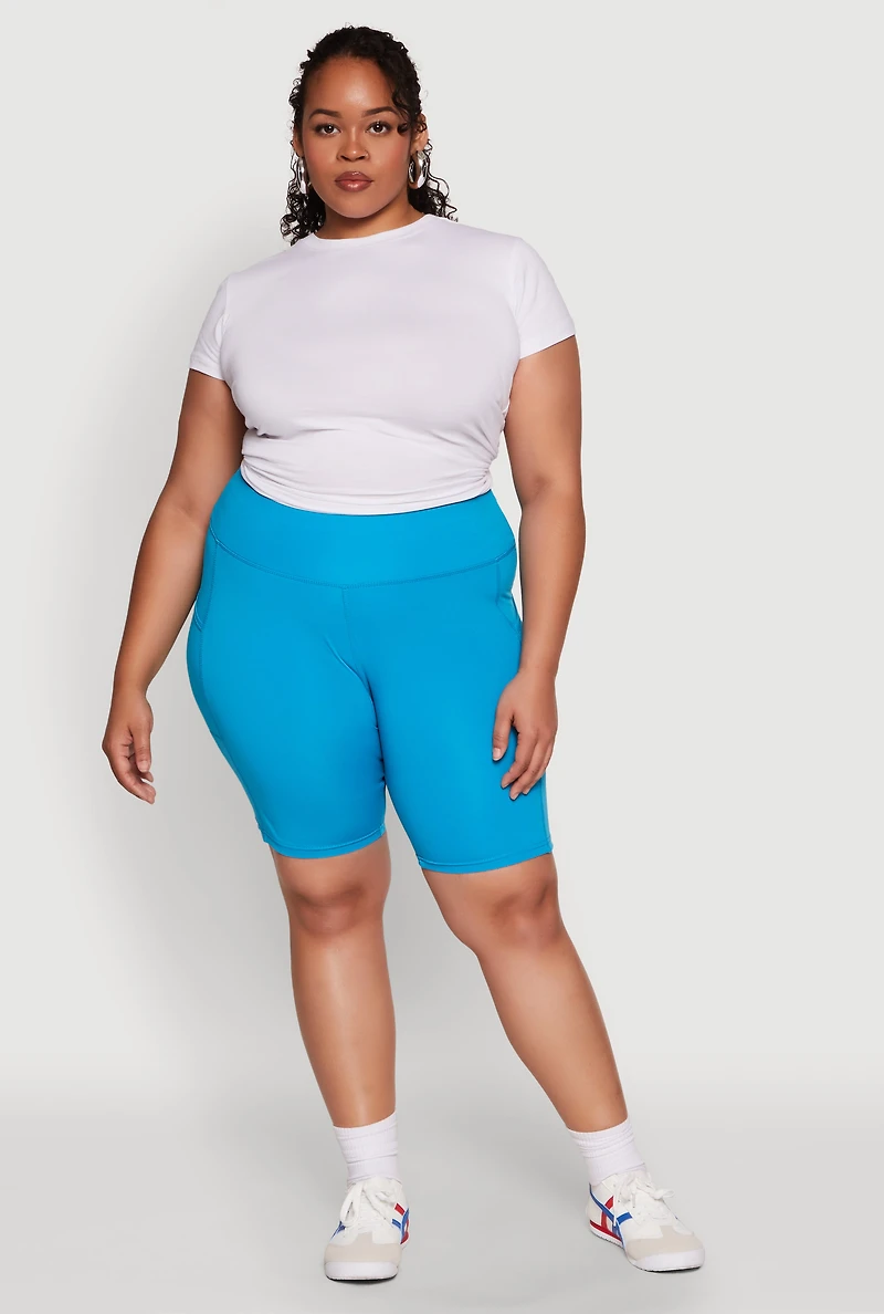 Womens Plus Size Side Pocket Cycling Shorts, Blue, Size 1X