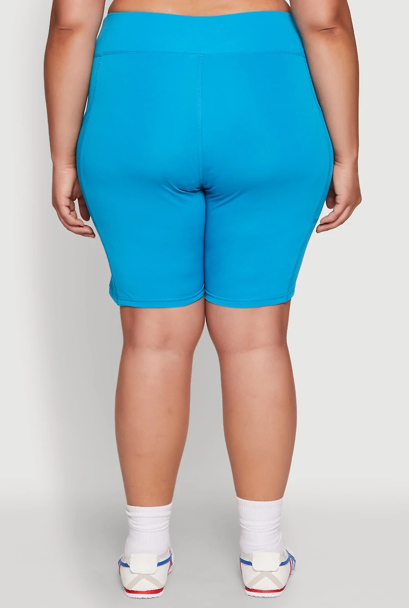 Womens Plus Size Side Pocket Cycling Shorts, Blue, Size 1X