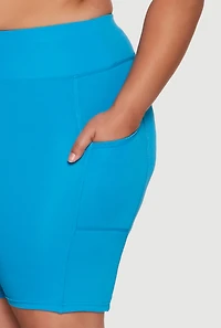 Womens Plus Size Side Pocket Cycling Shorts, Blue, Size 1X