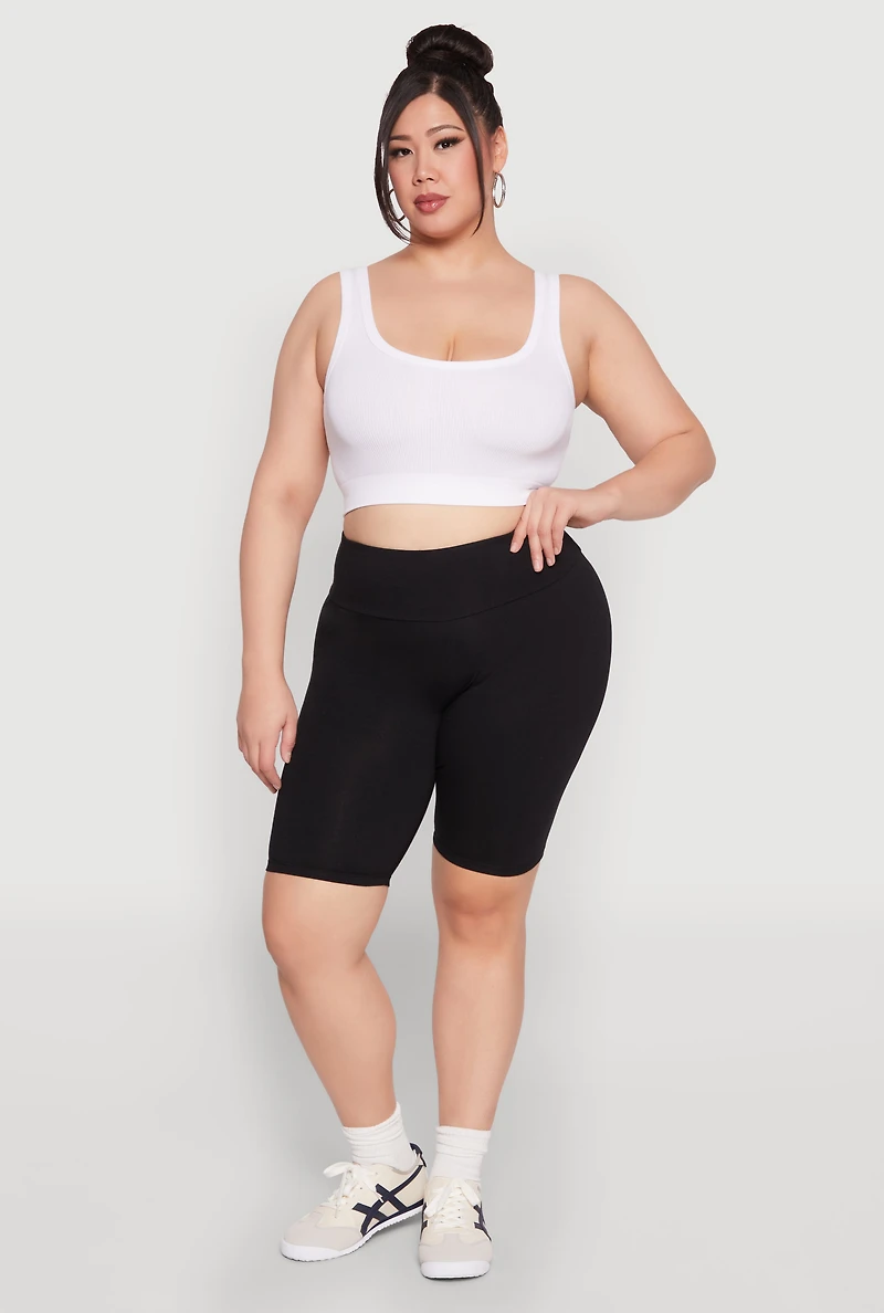 Womens Plus High Waisted Bike Shorts,