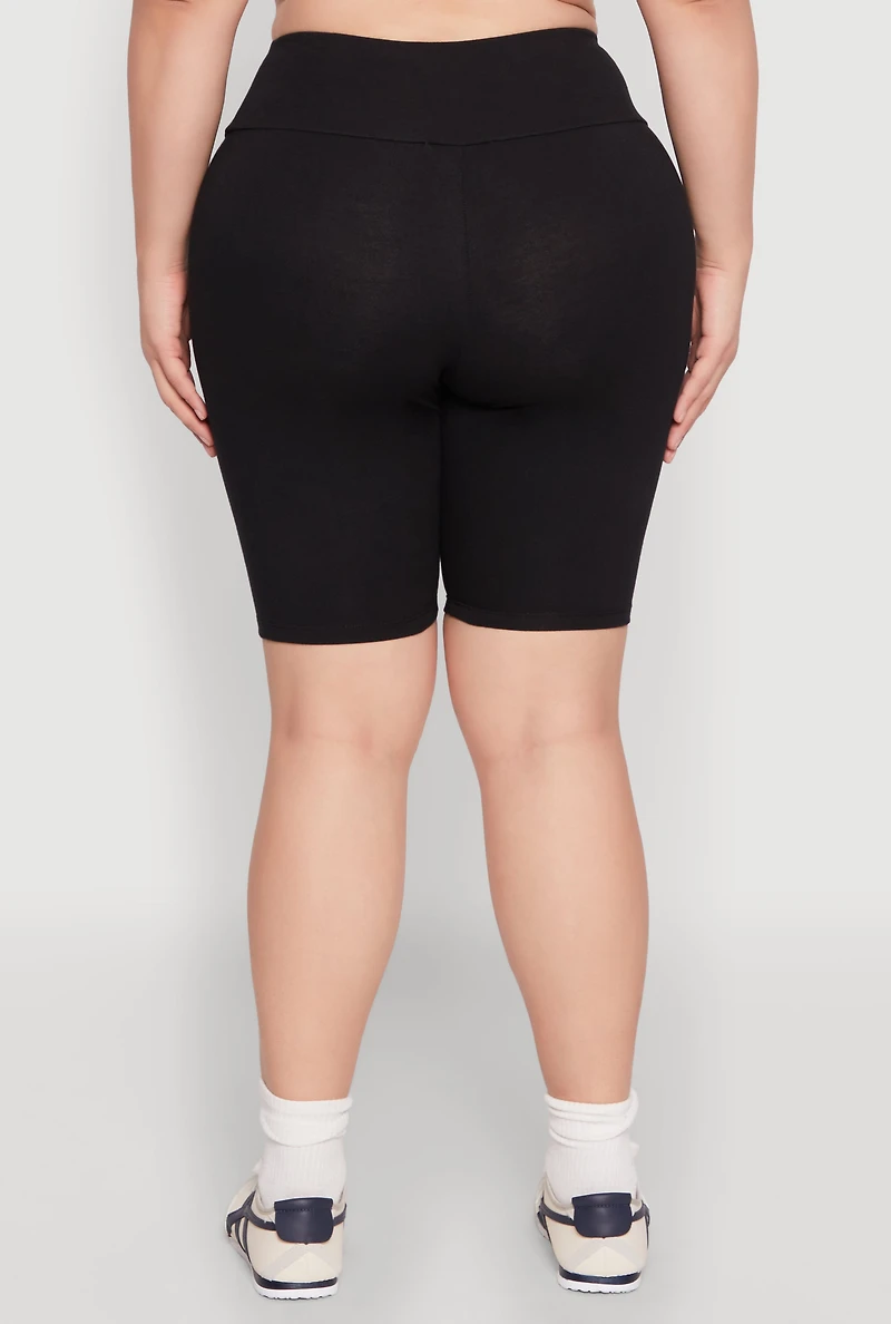 Womens Plus High Waisted Bike Shorts,