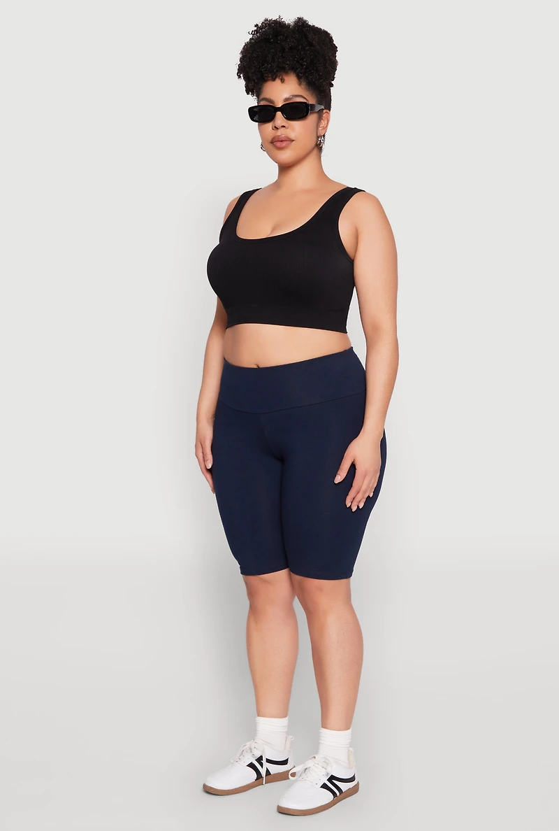 Womens Plus High Waisted Bike Shorts,