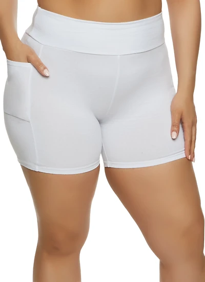 Womens Plus Size Basic Cell Phone Pocket Biker Shorts, White, Size 3X