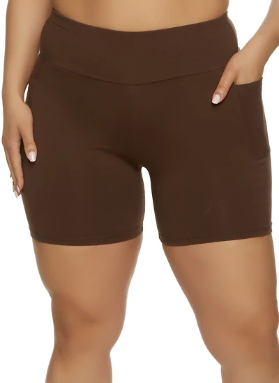 Womens Plus Basic Cell Phone Pocket Biker Shorts,