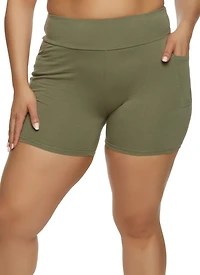 Womens Plus Size Basic Cell Phone Pocket Biker Shorts, Green, Size 1X