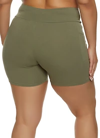 Womens Plus Size Basic Cell Phone Pocket Biker Shorts, Green, Size 1X