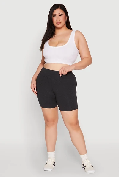 Womens Plus Seamless High Waisted Biker Shorts, Grey,