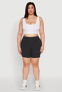 Womens Plus Seamless High Waisted Biker Shorts, Grey,